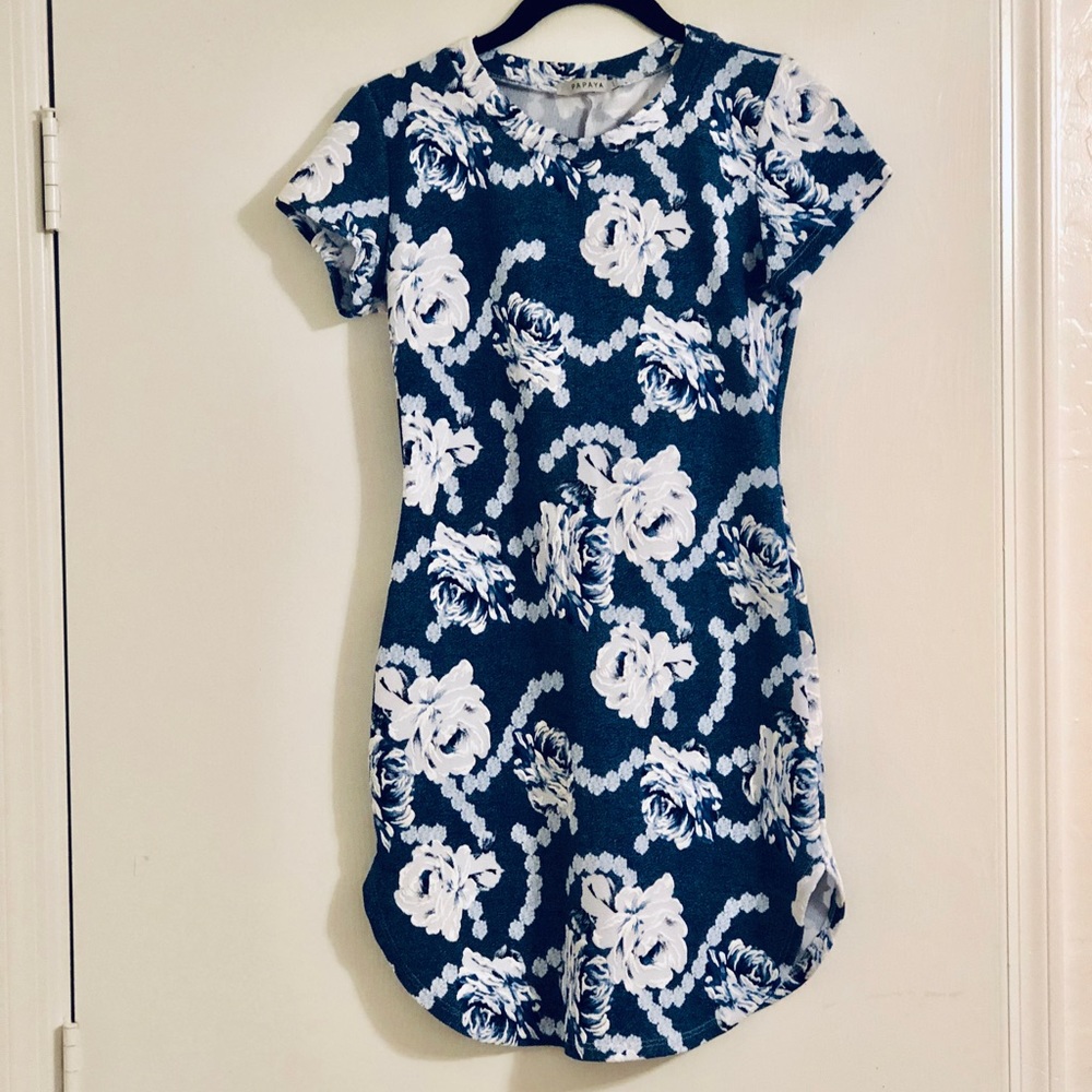 Papaya Blue & White Floral Dress